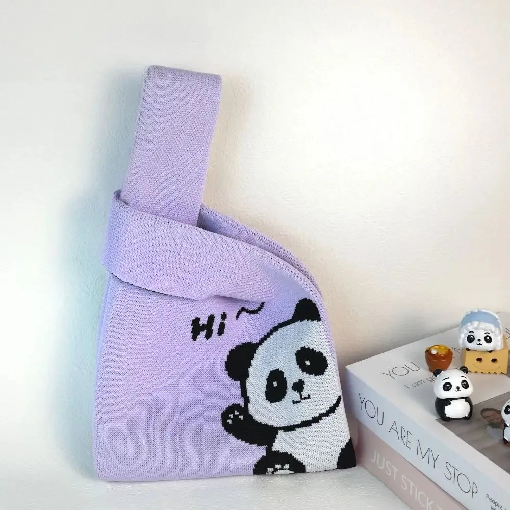 🐼 Adorable Panda Knit Tote 👜 Handmade High-Capacity Wrist Bag for Students ✨