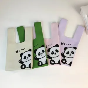 🐼 Adorable Panda Knit Tote 👜 Handmade High-Capacity Wrist Bag for Students ✨