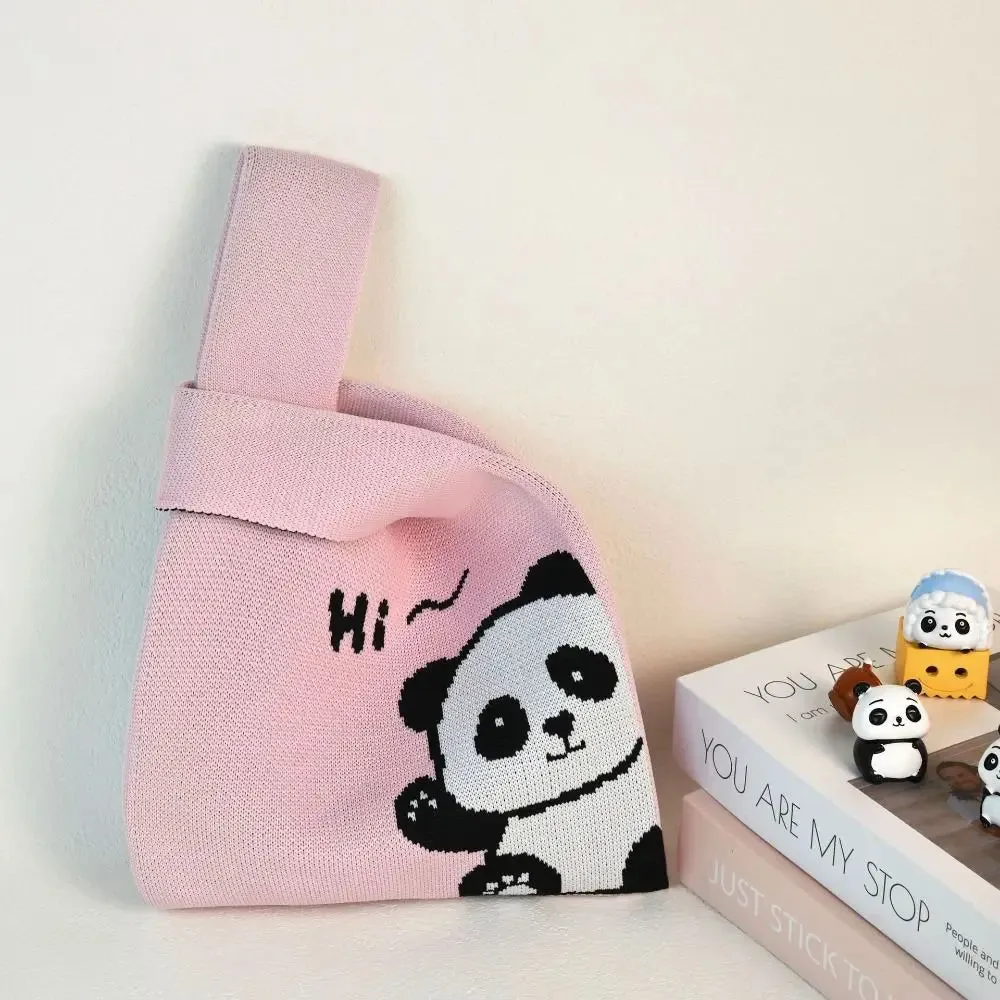 🐼 Adorable Panda Knit Tote 👜 Handmade High-Capacity Wrist Bag for Students ✨