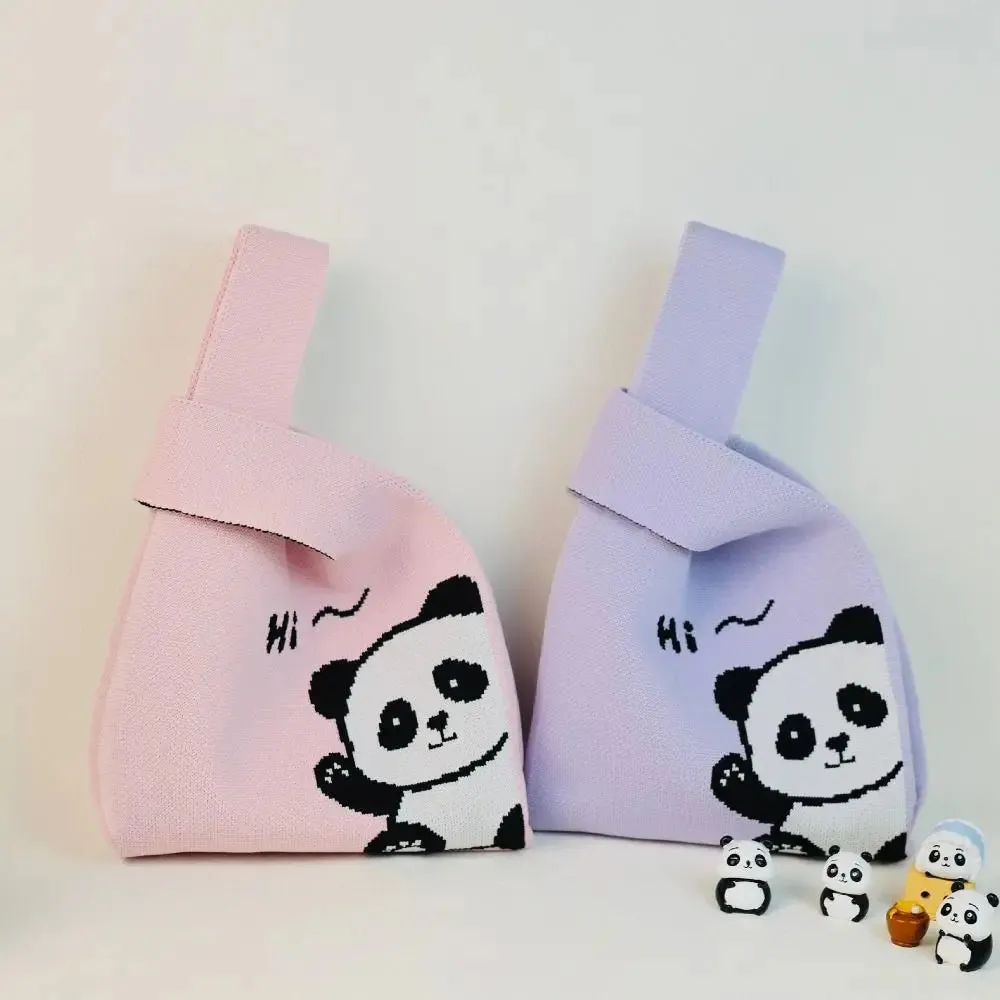 🐼 Adorable Panda Knit Tote 👜 Handmade High-Capacity Wrist Bag for Students ✨