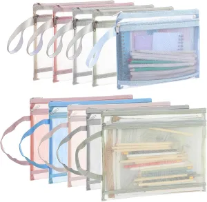 10 Pack Colored Mesh Zipper Pouch Bags, Double-Layer Nylon Building Block Sets Toy Storage & Organization, Breathable See Through (5Pcs A4 5Pcs A5) Zipper Pouch with Handle for Activity Office Games ﻿