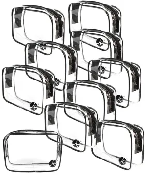 (10 PACK PVC Transparent Vinyl Zipper Cosmetic, Toiletry Bag (7.1" x 2.1" x 5") Vacation, Bathroom, Storage