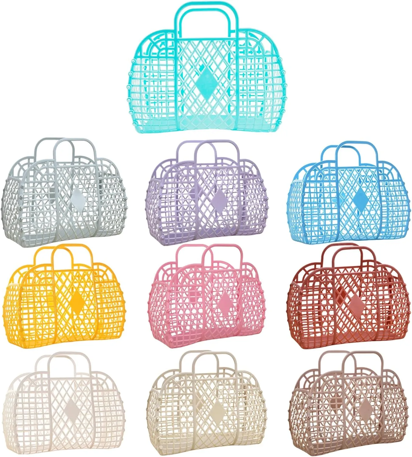 10 PCS Jelly Purse Bags, Reusable Colored Beach Tote Gift Basket, Plastic Tote Handbags for Women Girls Kids, 10 Colors