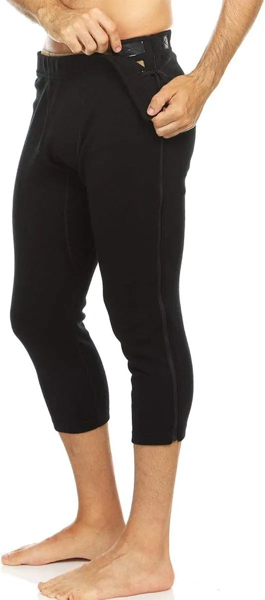 100% Merino Wool Zip Off Base Layer 3/4 Bottoms - Mens Expedition Weight Thermal Underwear