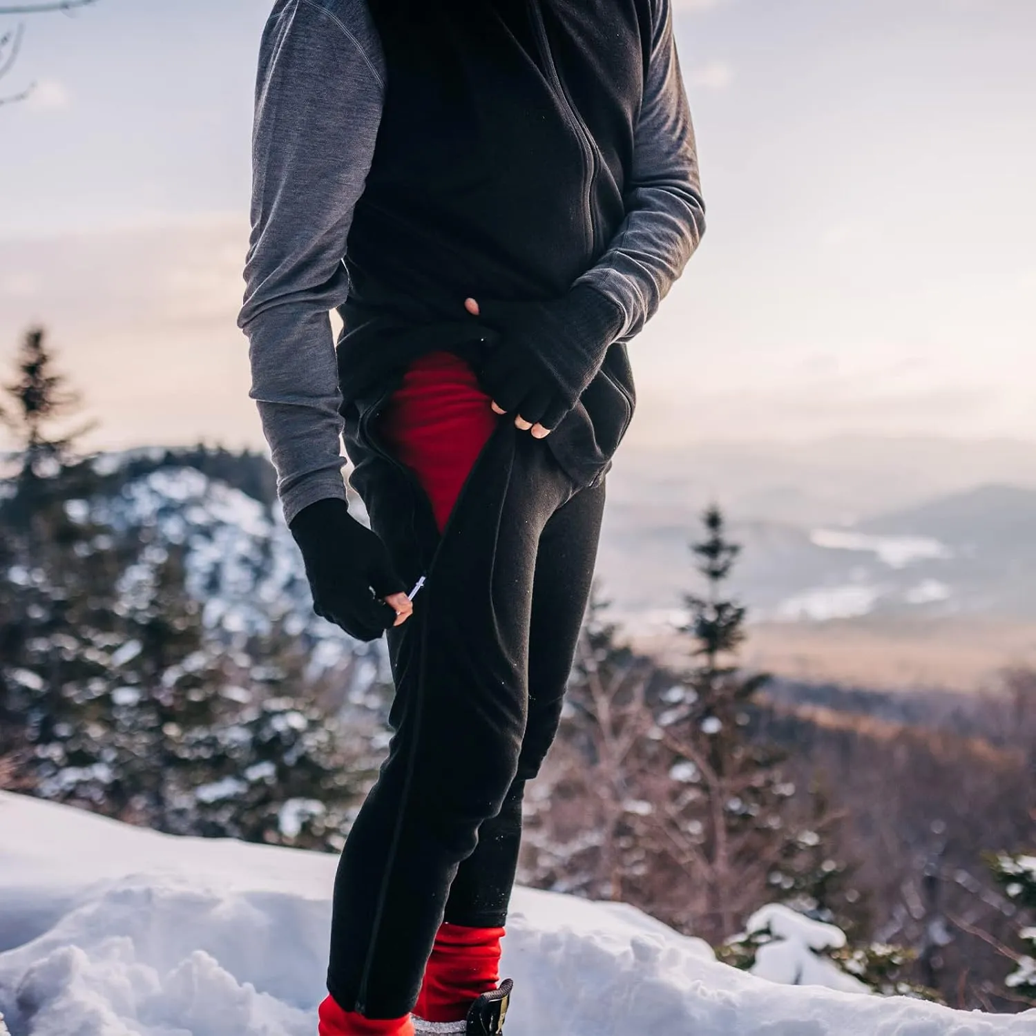 100% Merino Wool Zip Off Base Layer 3/4 Bottoms - Mens Expedition Weight Thermal Underwear