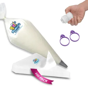 100 Pastry Bags 16 IN | Heavy Duty Piping Bags with Extra Thickness | Disposable Icing Bags with 1 Coupler and 2 Ties | Cake Decoration Piping Bags | Anti-Burst and Non-slip Piping Bag