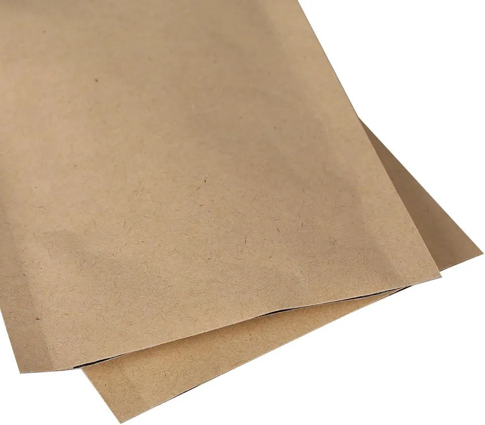100PCS Brown Kraft Silver Lining Open Top Bags w/Tear Notches 7x10cm (2.7x3.9")