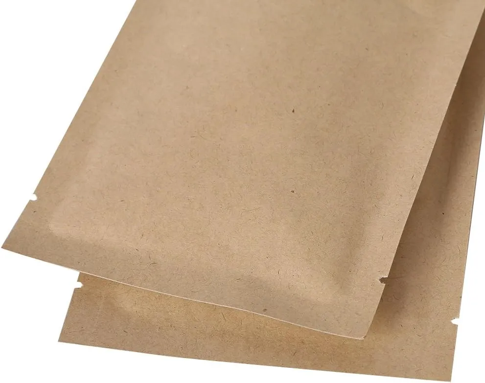 100PCS Brown Kraft Silver Lining Open Top Bags w/Tear Notches 7x10cm (2.7x3.9")