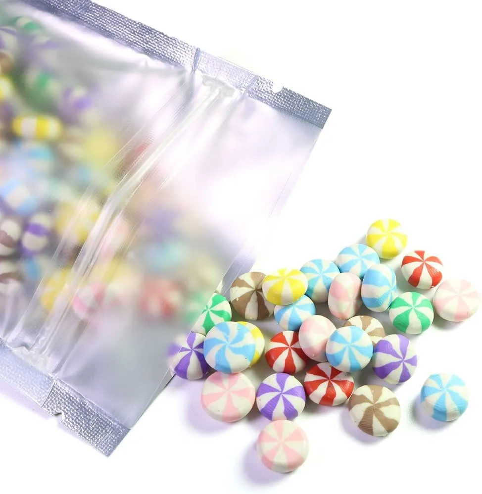 100pcs Frosted Clear Window Stand Up Colored Metallic Foil Resealable Zipper Seal Bags (Gold, Standup | 7.5oz)
