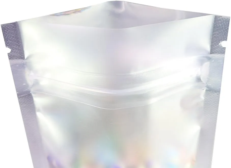 100pcs Frosted Clear Window Stand Up Colored Metallic Foil Resealable Zipper Seal Bags (Gold, Standup | 7.5oz)