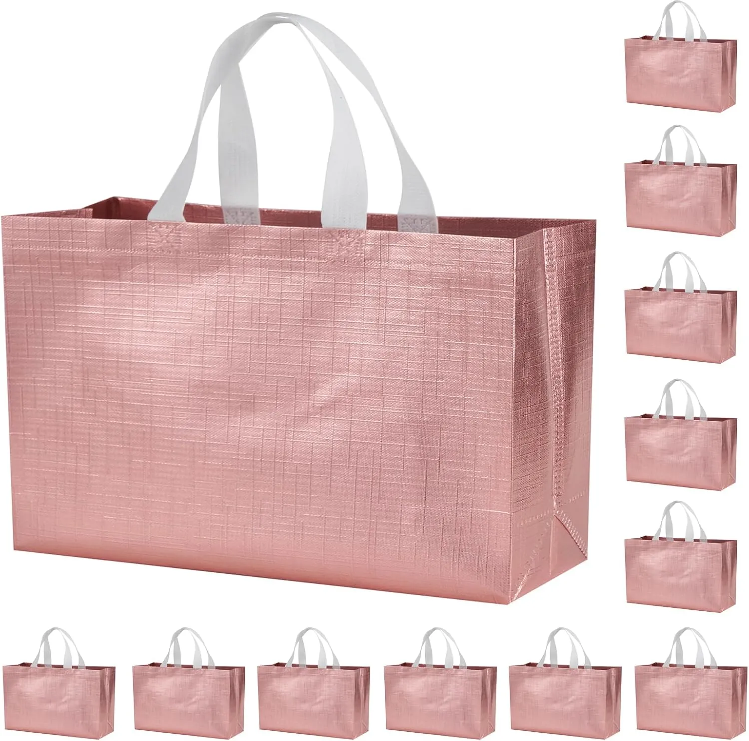 12 PCS 15.5x4.7x11 Inches Rose Gold Extra Large Reusable Gift Bags With Handles - XL Goodie & Birthday Party Favor Bags