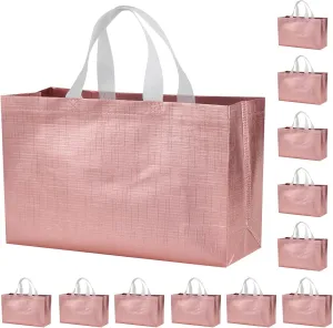 12 PCS 15.5x4.7x11 Inches Rose Gold Extra Large Reusable Gift Bags With Handles - XL Goodie & Birthday Party Favor Bags