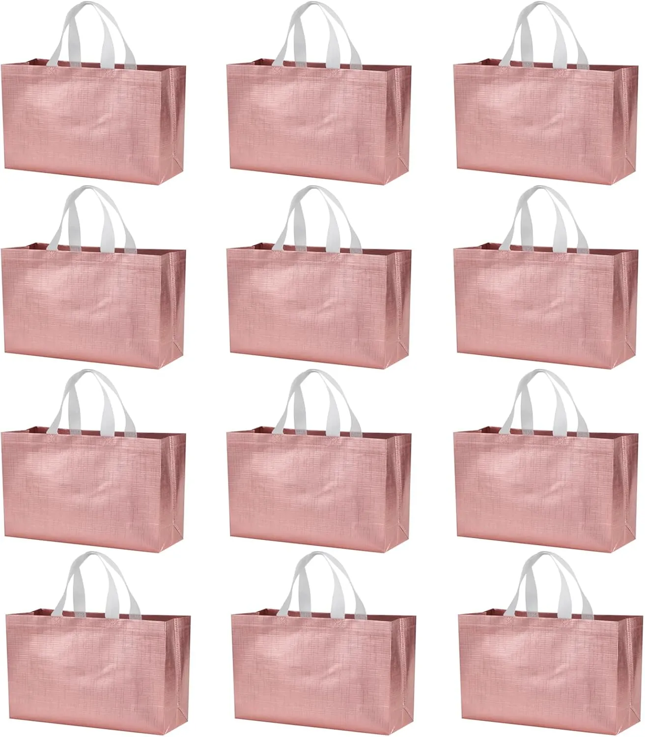 12 PCS 15.5x4.7x11 Inches Rose Gold Extra Large Reusable Gift Bags With Handles - XL Goodie & Birthday Party Favor Bags
