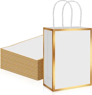 16 Pcs Metallic Gift Paper Bags with Handles Gold Bags Welcome Gift Thank You Bag for Wedding Bridal Shower Groomsmen Holiday Graduation Birthday Party Favor Supplies 5 Senses Bag Bulk (White, Gold)