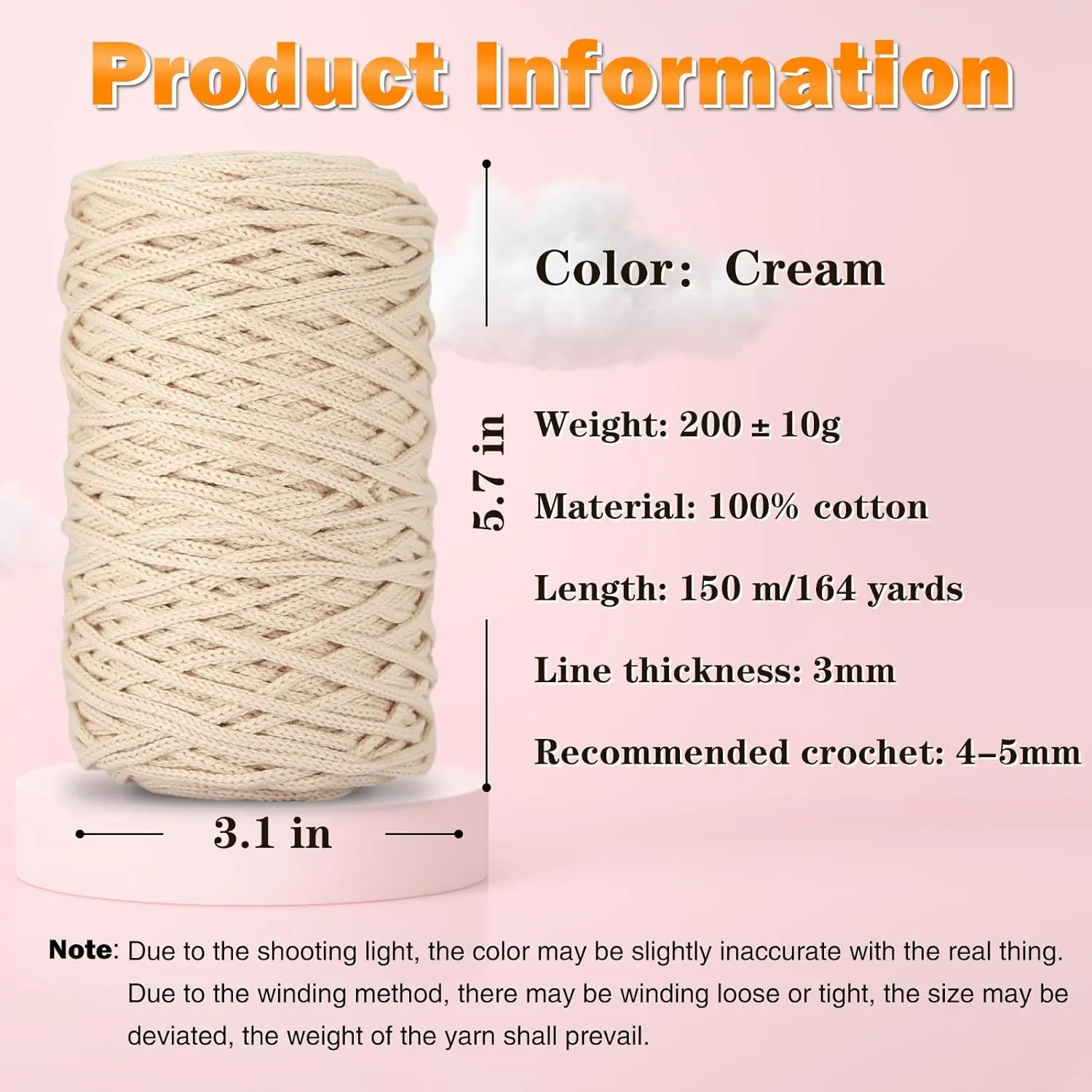 2 PCS 400g 100% Cotton Hollow Knitted Crochet Yarn - 328 Yards Fabric Round Rope for DIY Handbag, Purse, Basket, Cushion, Crochet Bag