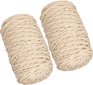 2 PCS 400g 100% Cotton Hollow Knitted Crochet Yarn - 328 Yards Fabric Round Rope for DIY Handbag, Purse, Basket, Cushion, Crochet Bag