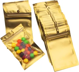200 Pack Mylar Zip Lock Bags Aluminum Foil Bags Durable Double-Sided Metallic Foil Mylar Flat Mini Ziplock Bag 7.5 x 12 cm/ 3 x 4.7 Inch (Gold)