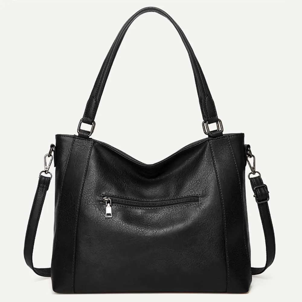 2pcs Women Hobo Handbag and Purse Satchel Set Faux Leather Zipper Shoulder Bag Clutch Wallet