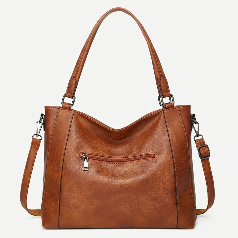2pcs Women Hobo Handbag and Purse Satchel Set Faux Leather Zipper Shoulder Bag Clutch Wallet