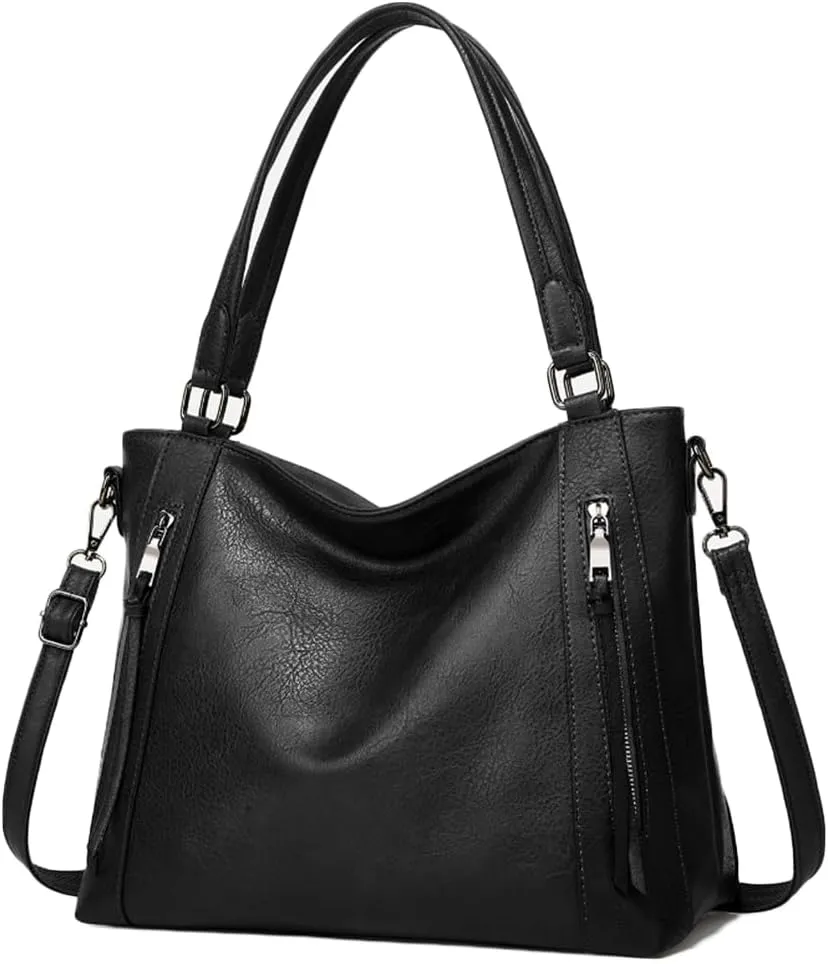 2pcs Women Hobo Handbag and Purse Satchel Set Faux Leather Zipper Shoulder Bag Clutch Wallet
