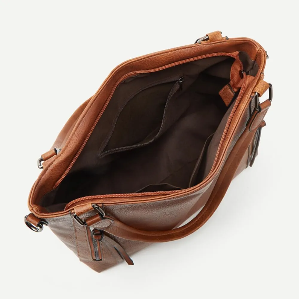 2pcs Women Hobo Handbag and Purse Satchel Set Faux Leather Zipper Shoulder Bag Clutch Wallet