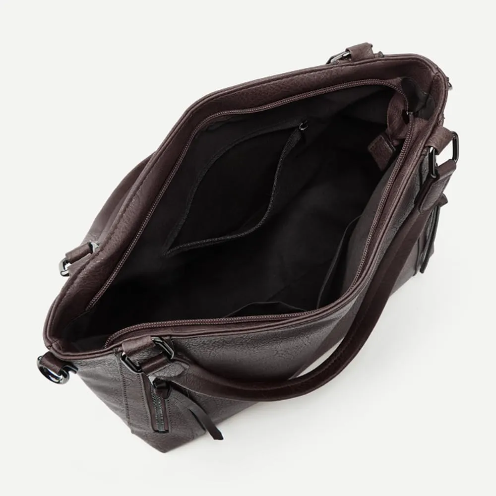 2pcs Women Hobo Handbag and Purse Satchel Set Faux Leather Zipper Shoulder Bag Clutch Wallet