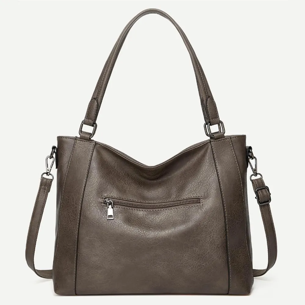 2pcs Women Hobo Handbag and Purse Satchel Set Faux Leather Zipper Shoulder Bag Clutch Wallet