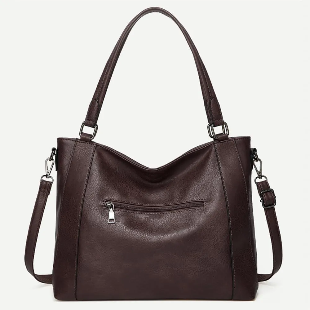 2pcs Women Hobo Handbag and Purse Satchel Set Faux Leather Zipper Shoulder Bag Clutch Wallet