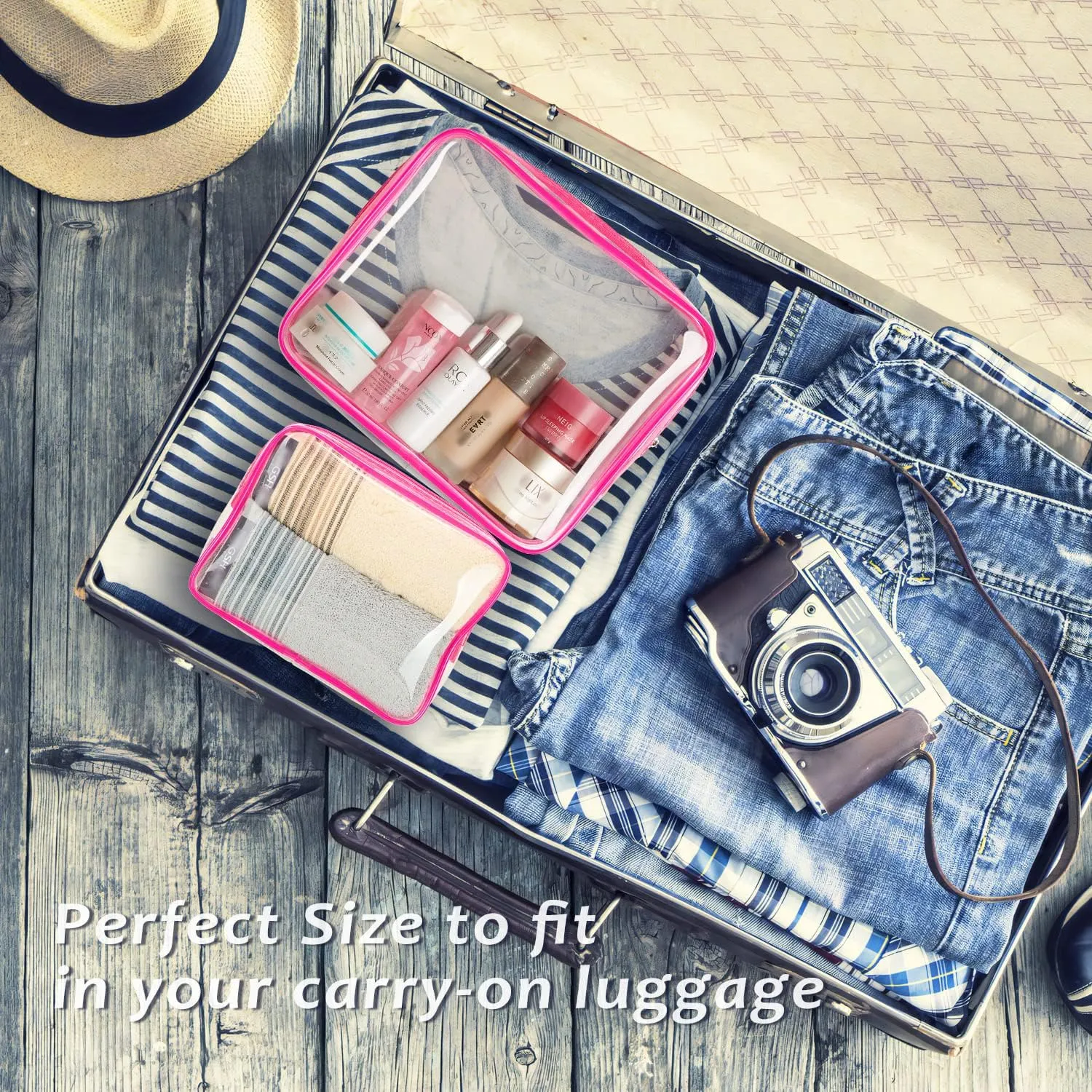 3pcs Clear Cosmetic Bags, TSA Approved Toiletry Bag Set Crystal Clear Travel Beach Essentials Bag Organization PVC, Clear Makeup Bags Luggage Pouch Carry on Airport Airline Compliant Bag Women Men