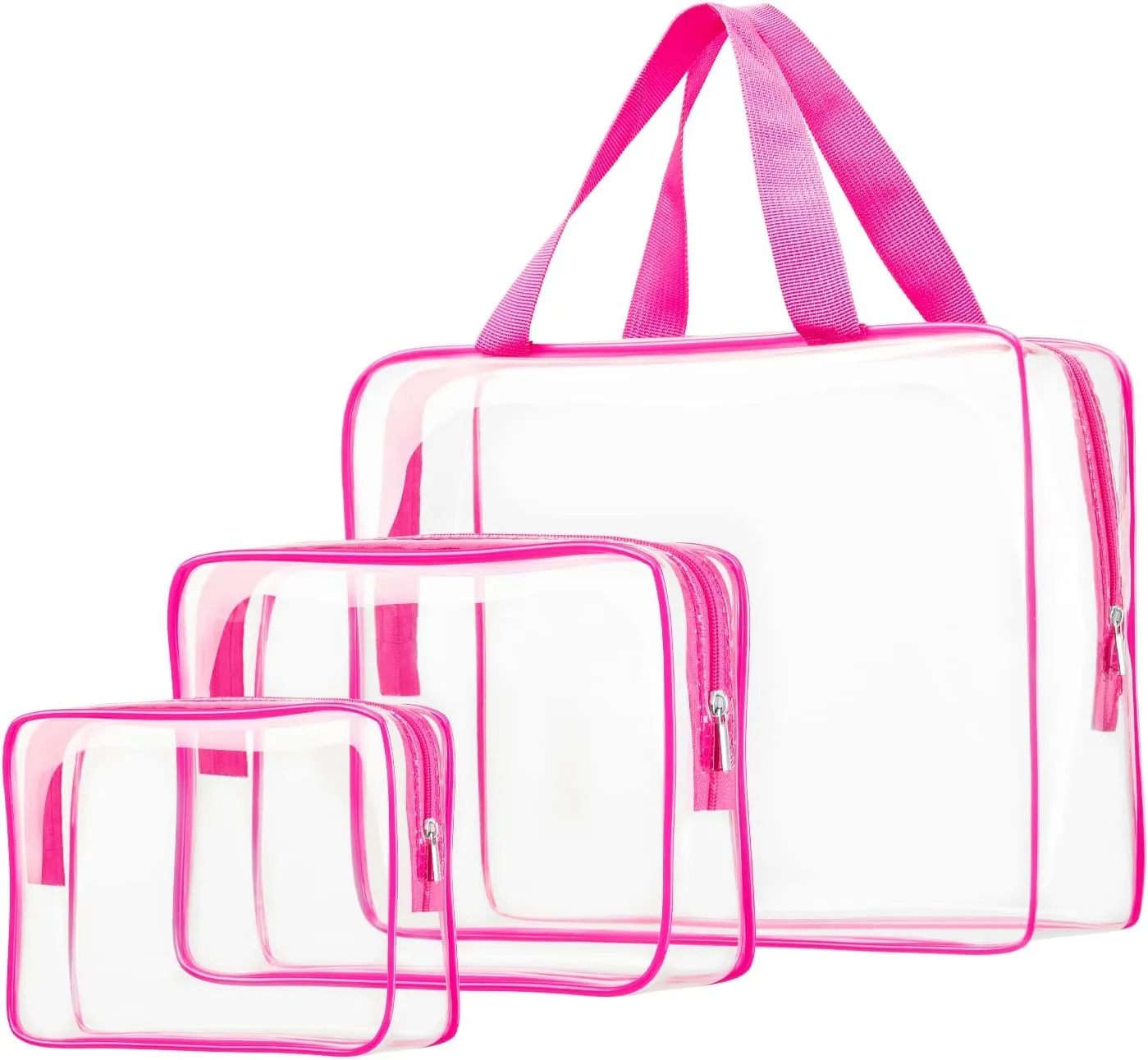 3pcs Clear Cosmetic Bags, TSA Approved Toiletry Bag Set Crystal Clear Travel Beach Essentials Bag Organization PVC, Clear Makeup Bags Luggage Pouch Carry on Airport Airline Compliant Bag Women Men