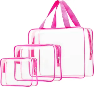 3pcs Clear Cosmetic Bags, TSA Approved Toiletry Bag Set Crystal Clear Travel Beach Essentials Bag Organization PVC, Clear Makeup Bags Luggage Pouch Carry on Airport Airline Compliant Bag Women Men