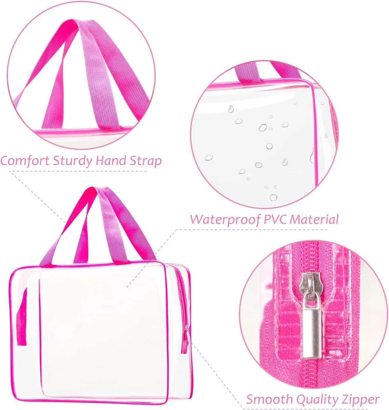 3pcs Clear Cosmetic Bags, TSA Approved Toiletry Bag Set Crystal Clear Travel Beach Essentials Bag Organization PVC, Clear Makeup Bags Luggage Pouch Carry on Airport Airline Compliant Bag Women Men