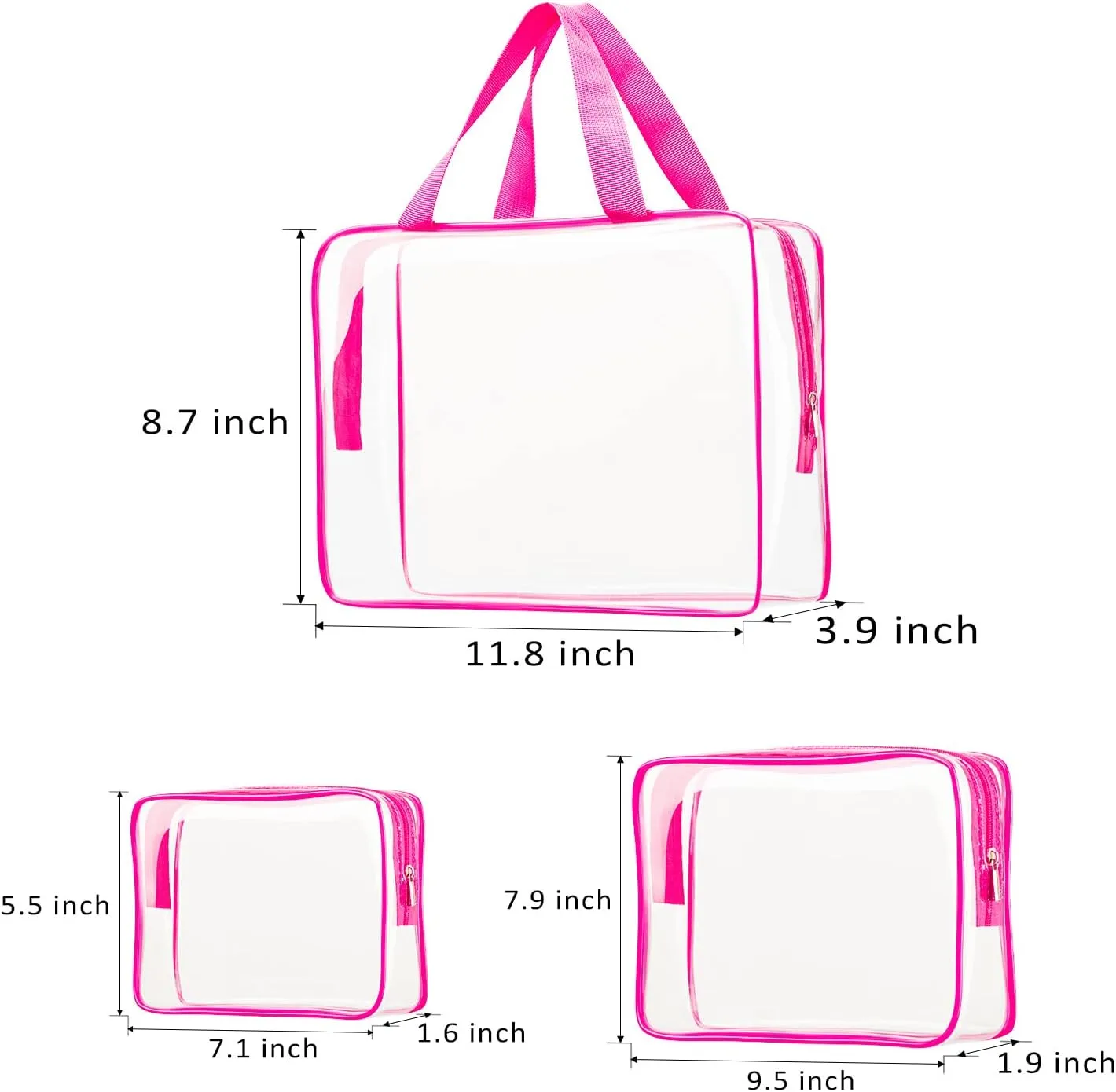 3pcs Clear Cosmetic Bags, TSA Approved Toiletry Bag Set Crystal Clear Travel Beach Essentials Bag Organization PVC, Clear Makeup Bags Luggage Pouch Carry on Airport Airline Compliant Bag Women Men