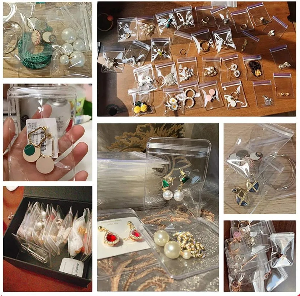 48 Pack PVC Clear Jewelry Anti Oxidation Zipper Bag Antitarnish Plastic Bags for Packaging Jewelry Rings Earrings Transparent Poly Pouch (Clear, 2.36×9.05 inch)