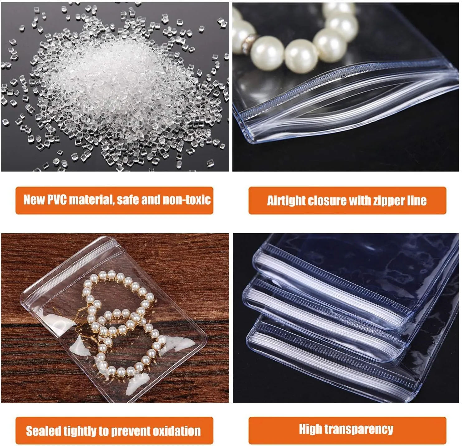 48 Pack PVC Clear Jewelry Anti Oxidation Zipper Bag Antitarnish Plastic Bags for Packaging Jewelry Rings Earrings Transparent Poly Pouch (Clear, 2.36×9.05 inch)