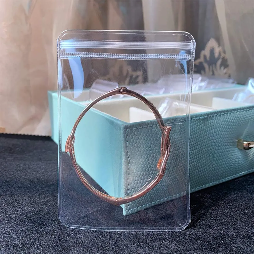 48 Pack PVC Clear Jewelry Anti Oxidation Zipper Bag Antitarnish Plastic Bags for Packaging Jewelry Rings Earrings Transparent Poly Pouch (Clear, 2.36×9.05 inch)