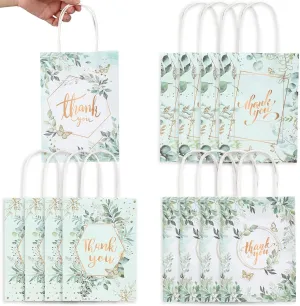48 Pcs Thank You Gift Bags Floral Design Thank You Bags Wedding Small Paper Thank You Kraft Bags Floral Gift Bags for Business Shopping Gifts Clothing Wedding Favors(Leaves Style)