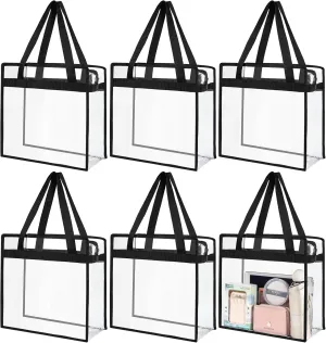 6 Packs Clear Tote Bag Stadium Approved - 12x6x12 Large Transparent PVC Stadium Security Bag with Zipper Closure for Work, Gym Concert Sports