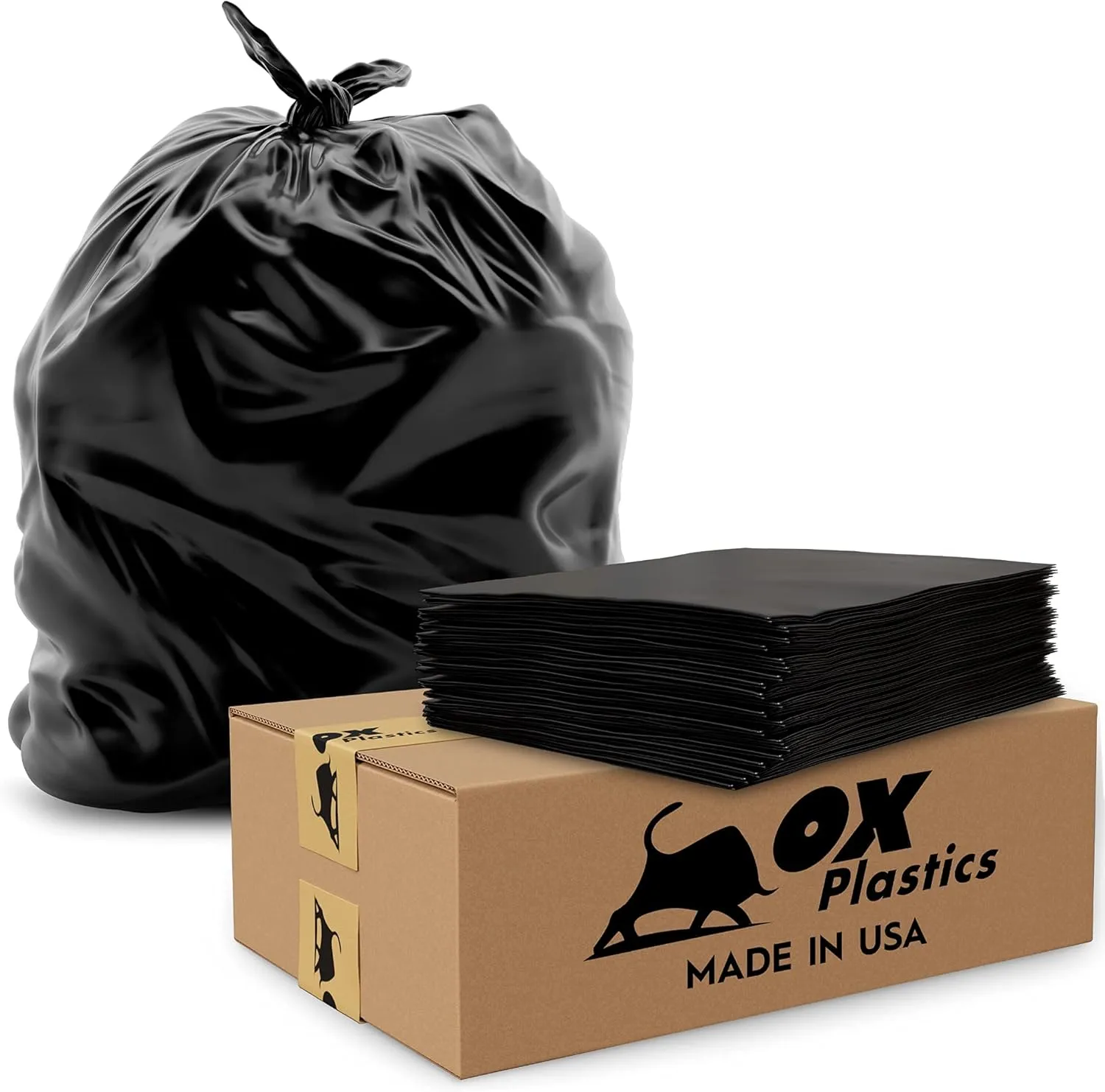 60 Gallon Trash Can Liners Bags - 35 Count Capacity & 4mil Thick Extra Heavy Duty Strength -Large Garbage, Leak-Proof & Durable Bag Black