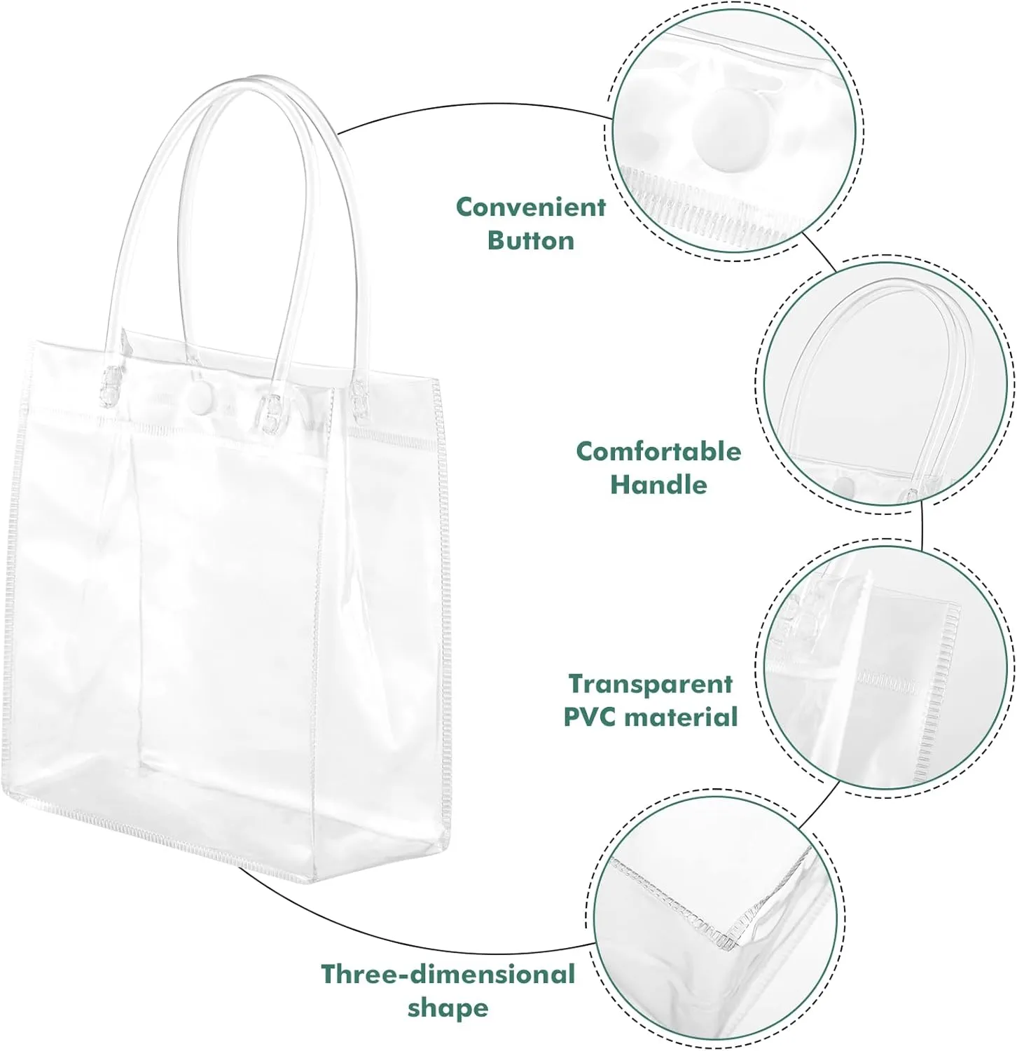 60 Pcs Small Clear Gift Bags with Handle 5.9" x 6.3" x 2.8" Reusable Clear Party Favor Bags Mini Transparent Gift Bags Plastic Tote Goodie Bags for Birthday, Baby Shower, Wedding, Holidays (6 Mils)