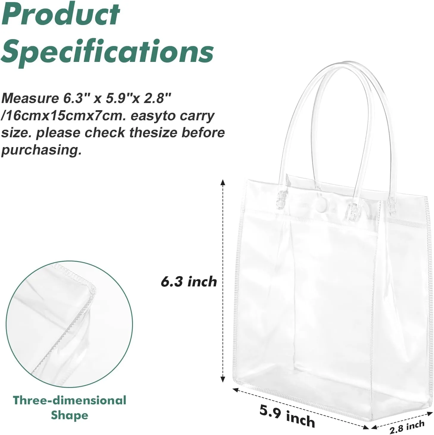60 Pcs Small Clear Gift Bags with Handle 5.9" x 6.3" x 2.8" Reusable Clear Party Favor Bags Mini Transparent Gift Bags Plastic Tote Goodie Bags for Birthday, Baby Shower, Wedding, Holidays (6 Mils)