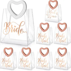 8 Pcs Bridesmaid Gift Bags Wedding Bridesmaid Clear Gift Bag with Handle Bride Gift Bags, 1 Maid of Honor 6 Bridesmaid 1 Bride for Bachelorette Party Bag Bridal Shower Team Bride