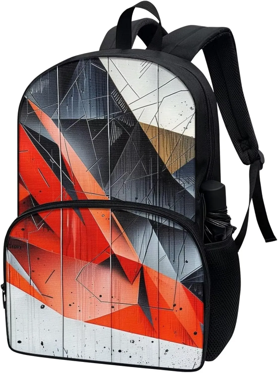 Abstract Geometric Art 17in Backpack for Teens, Red Black Geometric Fragment Elementary School Bookbag, Modern Minimalist Style Splashproof Large Teens Bookbag