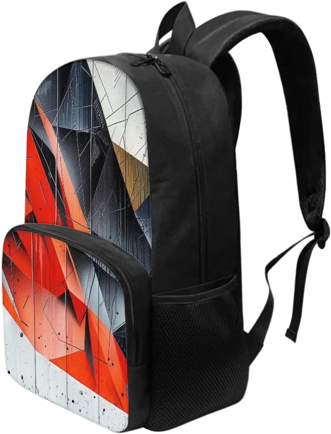 Abstract Geometric Art 17in Backpack for Teens, Red Black Geometric Fragment Elementary School Bookbag, Modern Minimalist Style Splashproof Large Teens Bookbag