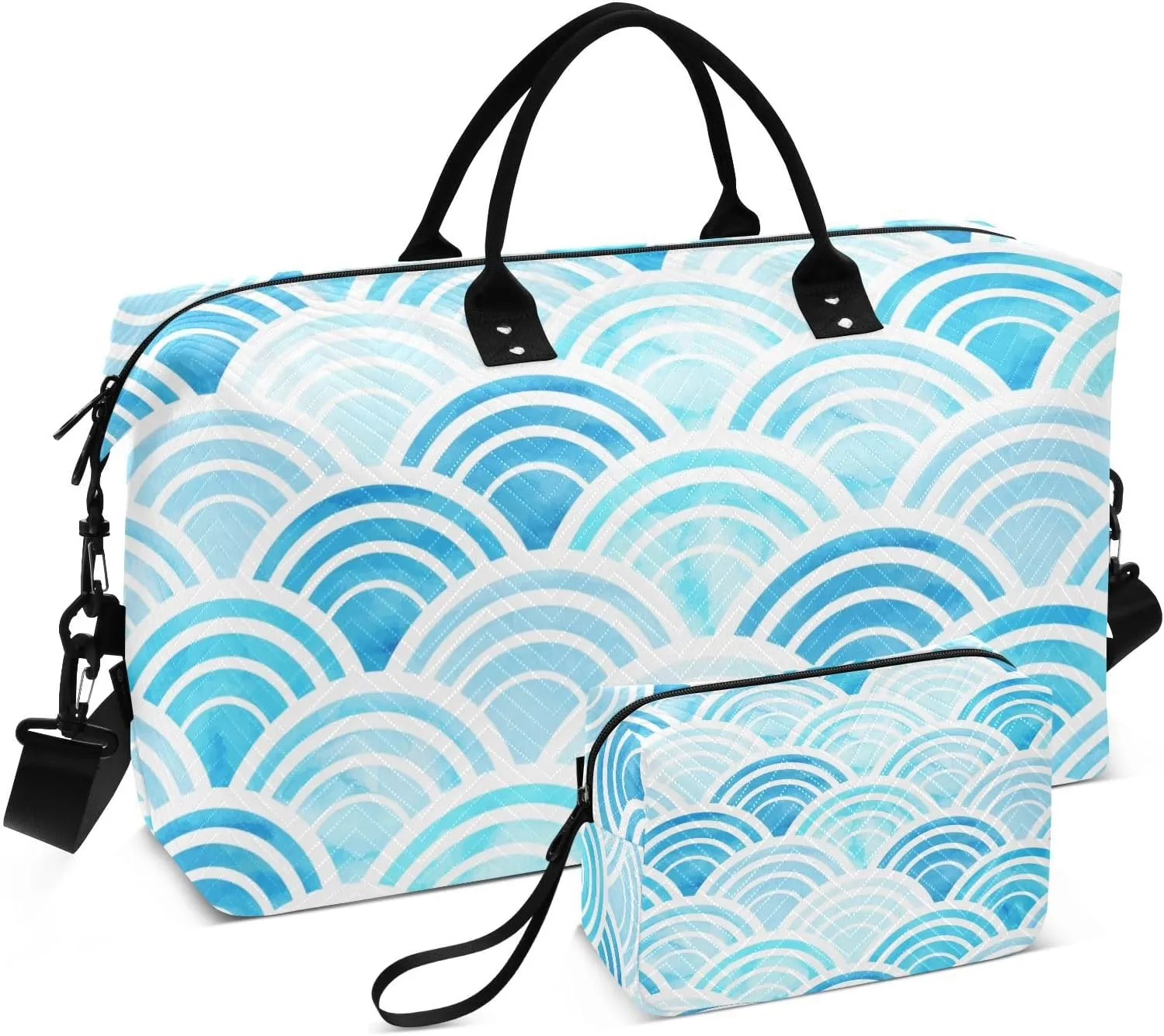 Abstract Geometric Blue Circles Duffel Bag for Gym Yoga Weekender Overnight Quilting Travel Bag Set