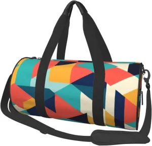 Abstract Geometric Printed Travel Bag,Round Personal Item Storage bag,Foldie Duffel Bag for Traveling Vacation,Fitness,Sports