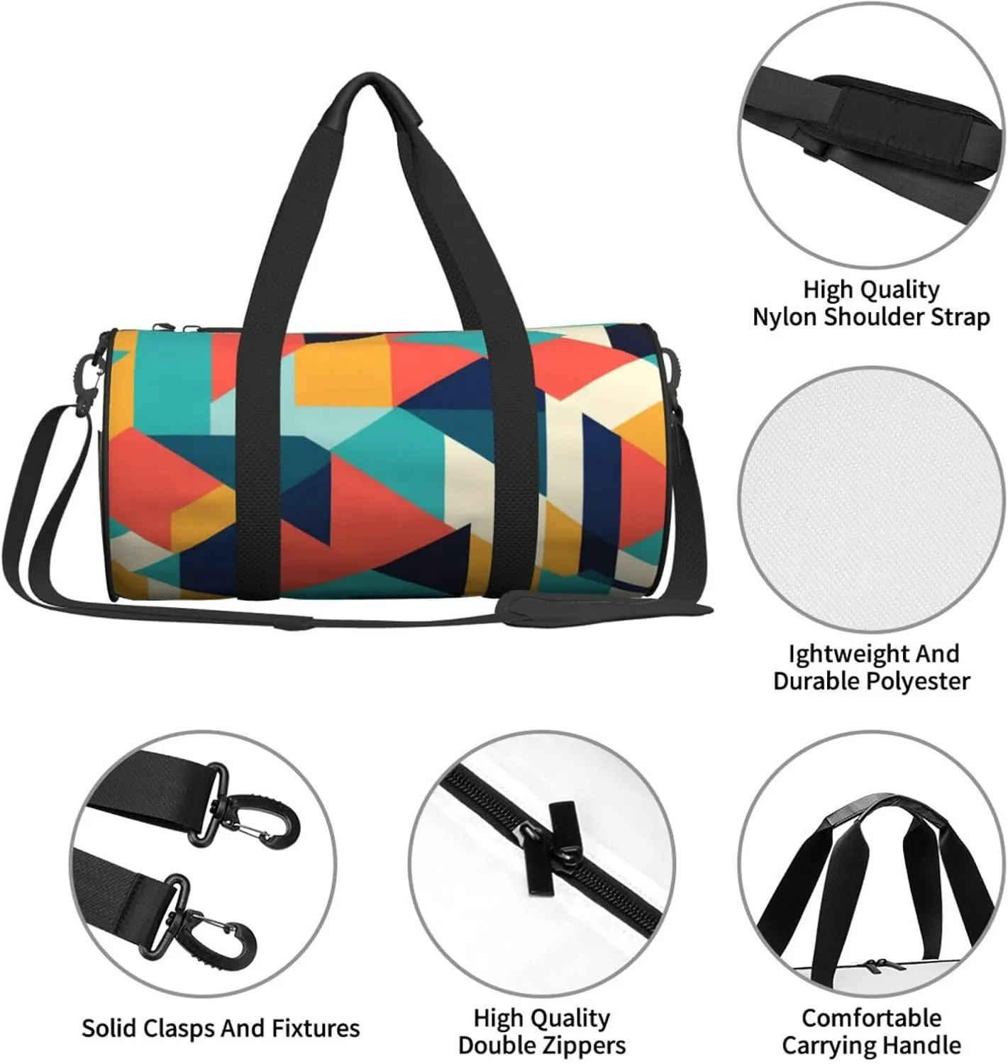 Abstract Geometric Printed Travel Bag,Round Personal Item Storage bag,Foldie Duffel Bag for Traveling Vacation,Fitness,Sports
