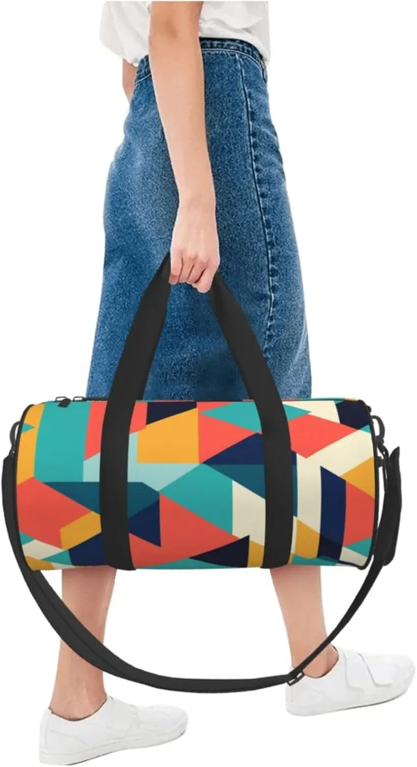 Abstract Geometric Printed Travel Bag,Round Personal Item Storage bag,Foldie Duffel Bag for Traveling Vacation,Fitness,Sports