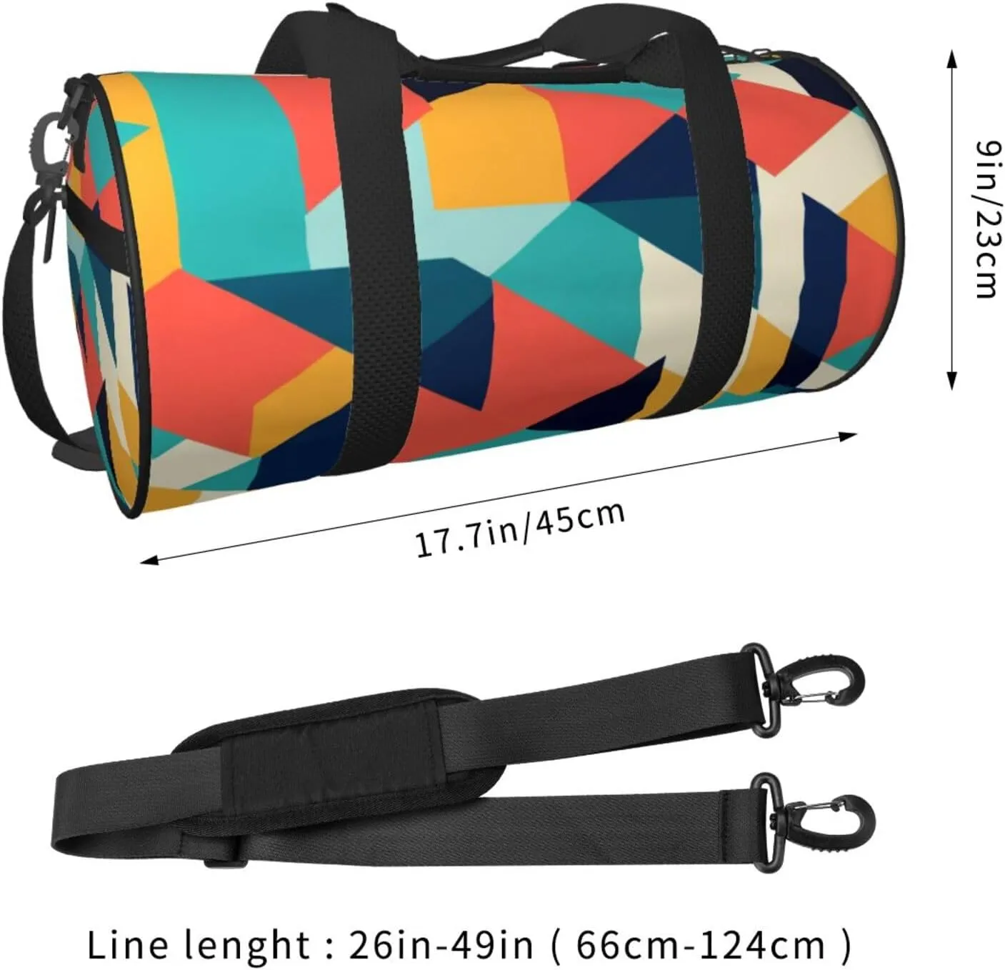 Abstract Geometric Printed Travel Bag,Round Personal Item Storage bag,Foldie Duffel Bag for Traveling Vacation,Fitness,Sports