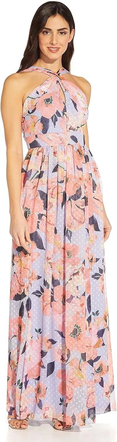 Adrianna Papell Women's Printed Chiffon Halter Gown